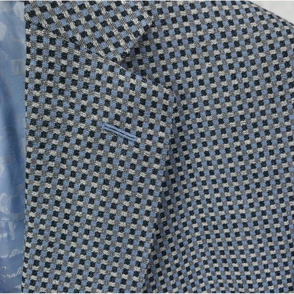 Robert Graham 52R Wool / Linen 50/50 Blend Blue Gray Mini Check Blazer Men's